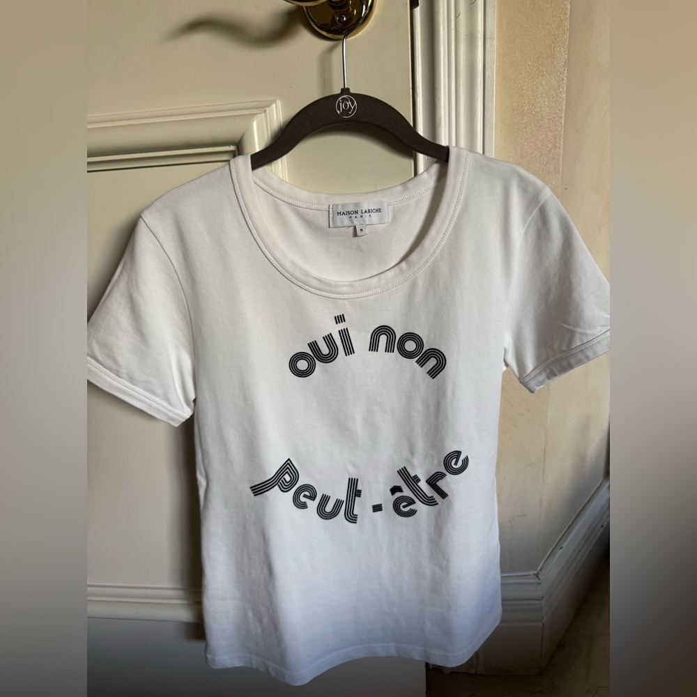 White Short Sleeve Tee with Black Text